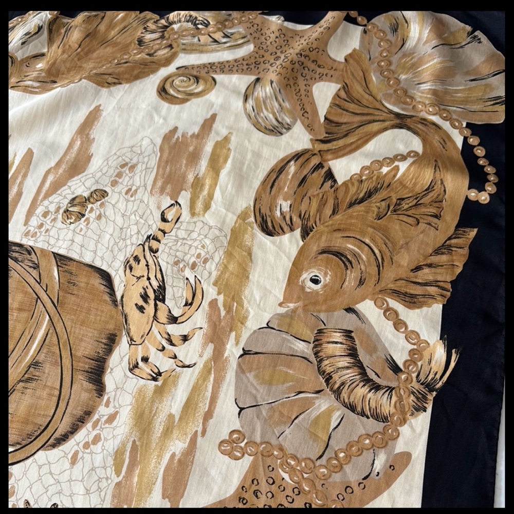DKNY 1993 Clam Bake Italian Black and Gold Silk Scarf - Picture 3 of 5